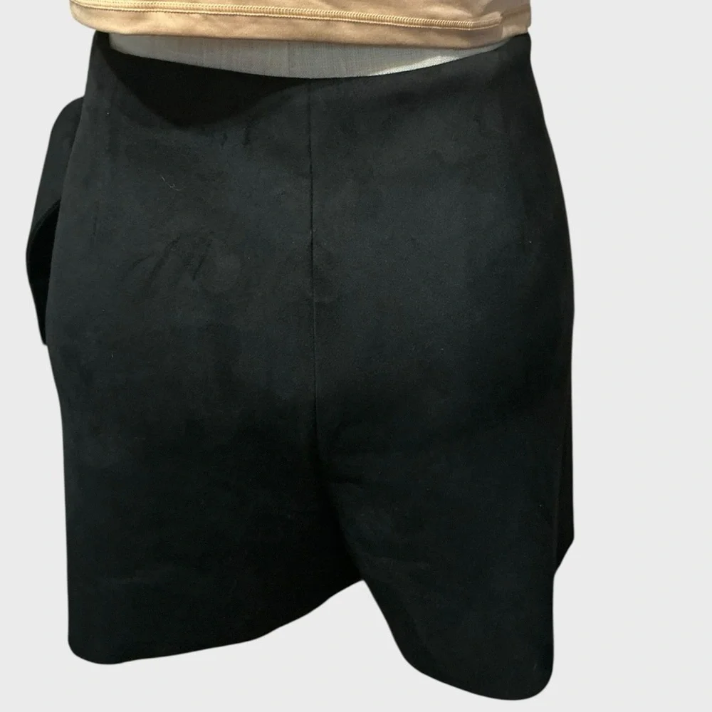 ZARA Black Faux Suede Wrap Skort Tortoise Ring Buckle Large